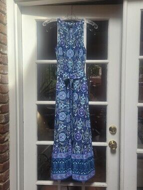 Talbot's New Blue Multicolored Medallion Print Sleeveless Dress; Petite Small